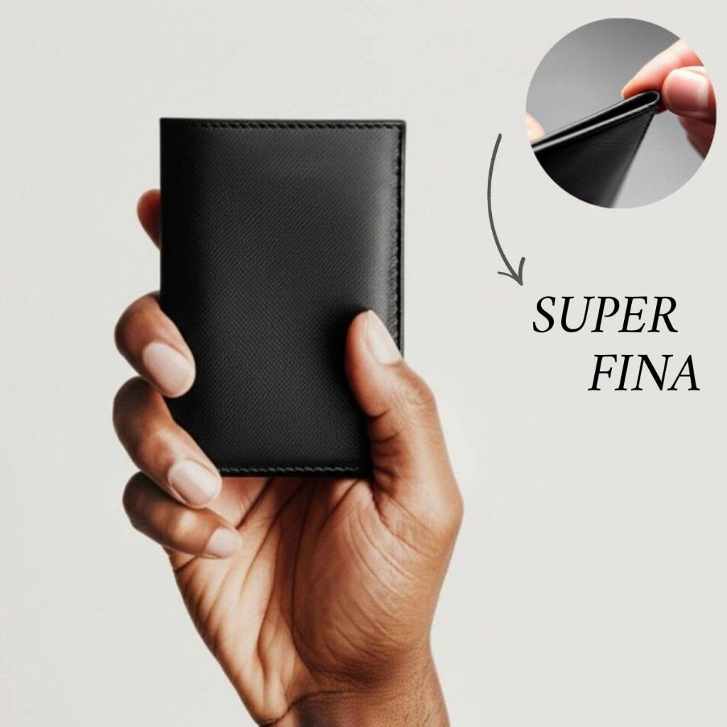 Carteira Slim Fina cabe RG CNH Cartão Resistente Preto em Couro Sintético