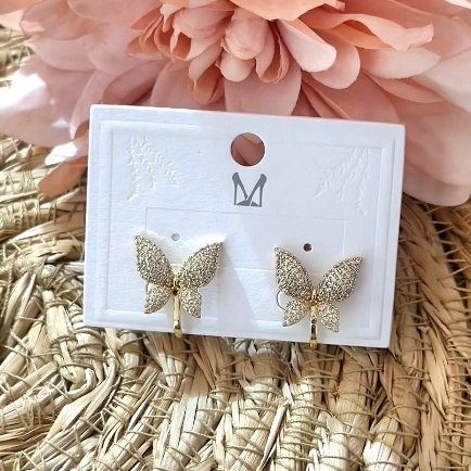 Brinco de pressão Forma de borboleta zirconia MODA 2025 em Oferta na Shopee