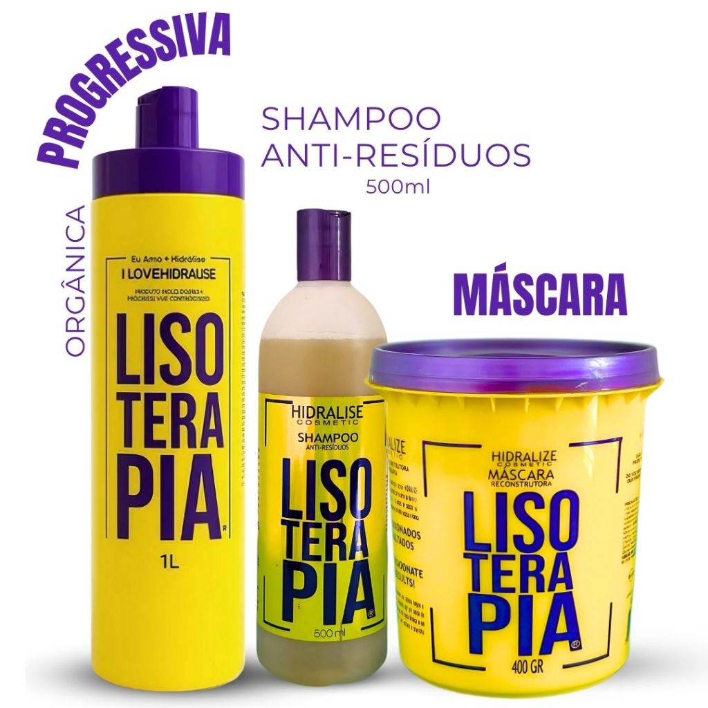 Kit Progressiva Lisoterapia Sem Formol - Shampoo Anti Resíduos 500ml  - Máscara Reconstrutora 400g