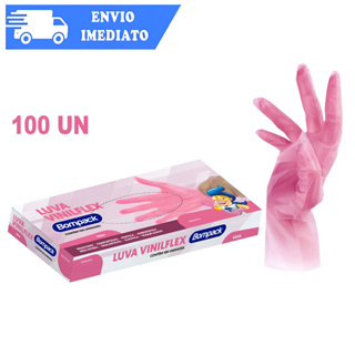 LUVA ROSA DESCARTÁVEIS VINILFLEX SEM PÓ BOMPACK - C/100 em Oferta na Shopee