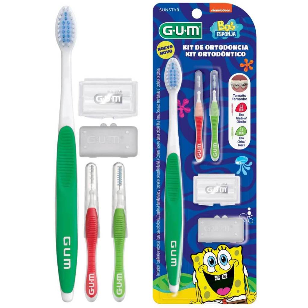 Kit Ortodôntico Bob Esponja - Higiene e Cuidados com Aparelho Fixo - Gum
