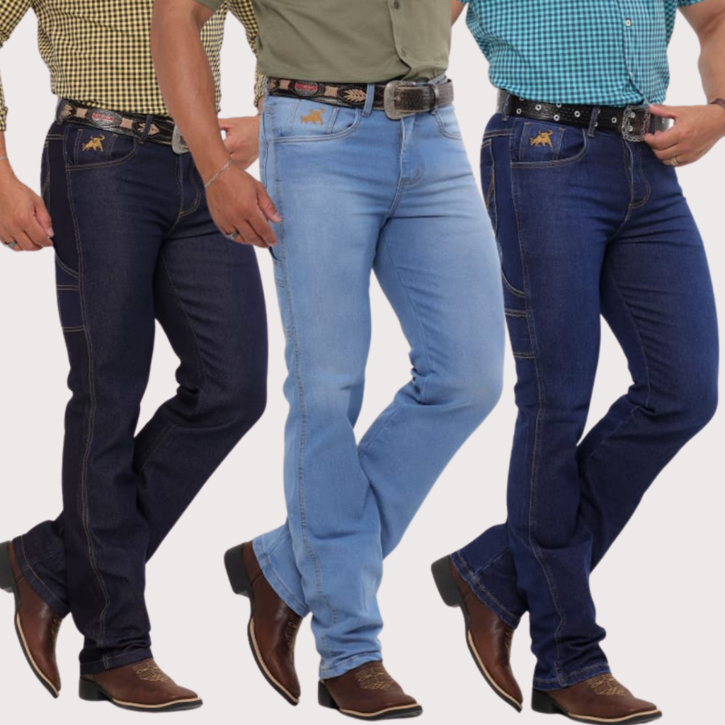 Kit 3 Calças Masculina Carpinteira Country Rodeio Premium Jeans Original Com Lycra Elastano Texana
