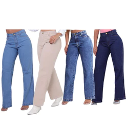 CALÇA WIDE LEG CINTURA ALTA FEMININA JEANS SEM ELASTANO 100% ALGODÃO MODA CASUAL BLOGUEIRA