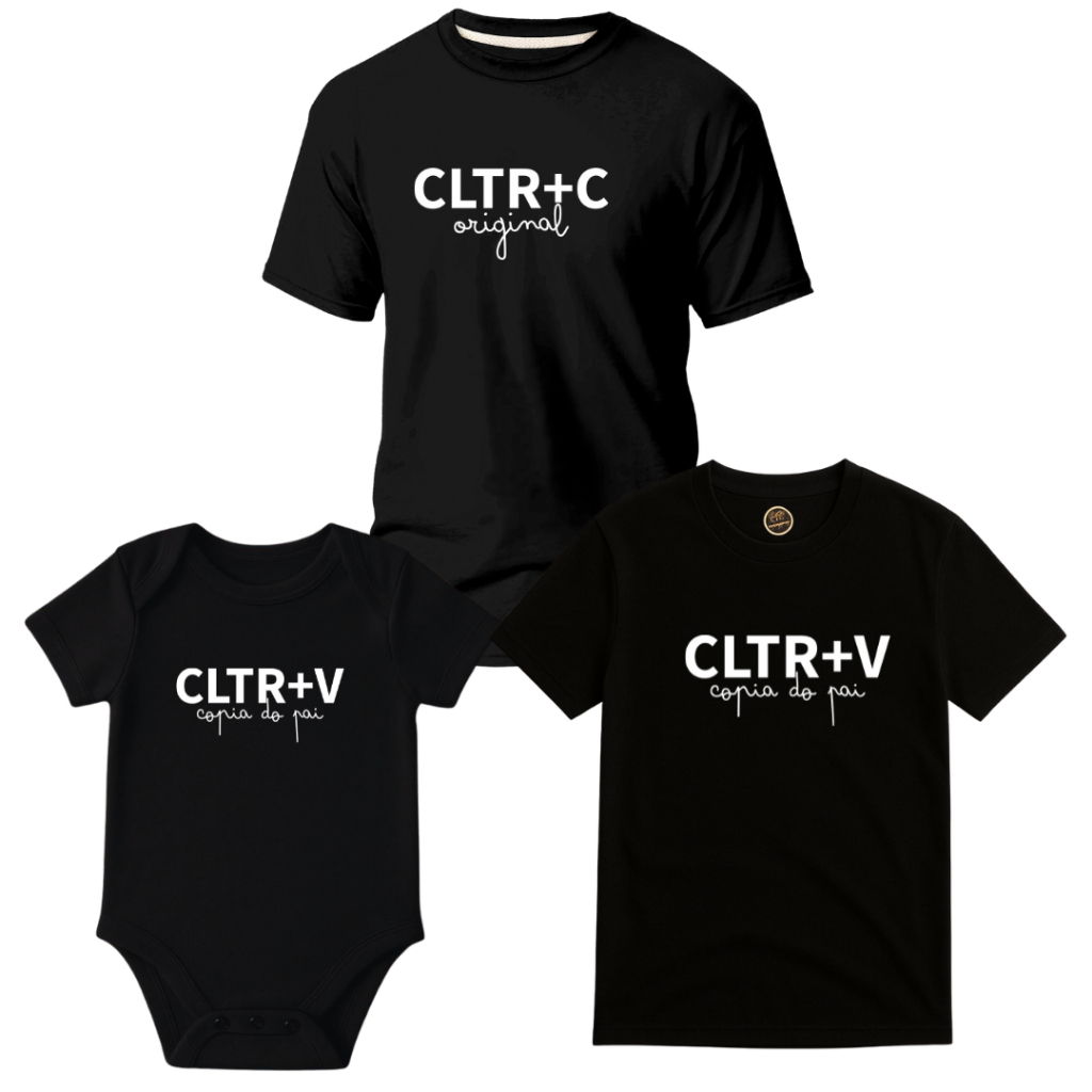 Kit Camisetas Body Pai e Filho (a) CLTR+C CLTR+V do Papai - 2 Peças PRETO em Oferta na Shopee