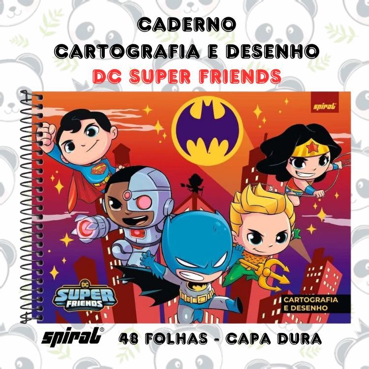 Caderno Cartografia e Desenho Capa Dura DC Super Amigos Liga da Justiça 48 folhas | Spiral