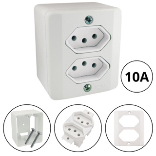 Tomada Dupla 3 Pólos (2P+T) 10a Sistema X Branco Radial em Oferta na Shopee