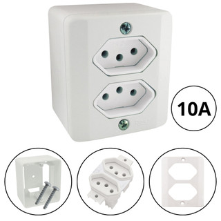 Tomada Dupla 3 Pólos (2P+T) 10a Sistema X Branco Radial