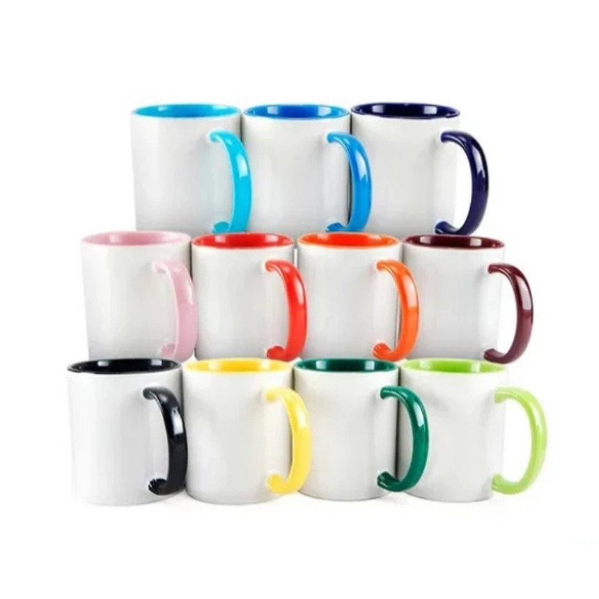 6/12/18/24 Canecas para Sublimação 325ml Classe AAA Alça e Interior Colorido Cerâmica Resinada