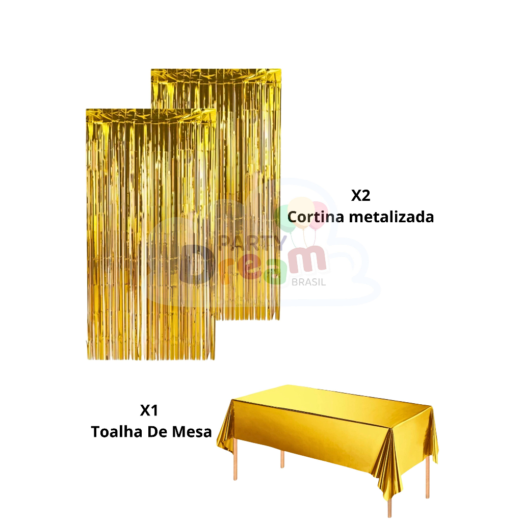 Toalha de Mesa + 2 Cortina Metalizada Lisa Brilhante festa decoracao enfeite surpresa aniversario em Oferta na Shopee