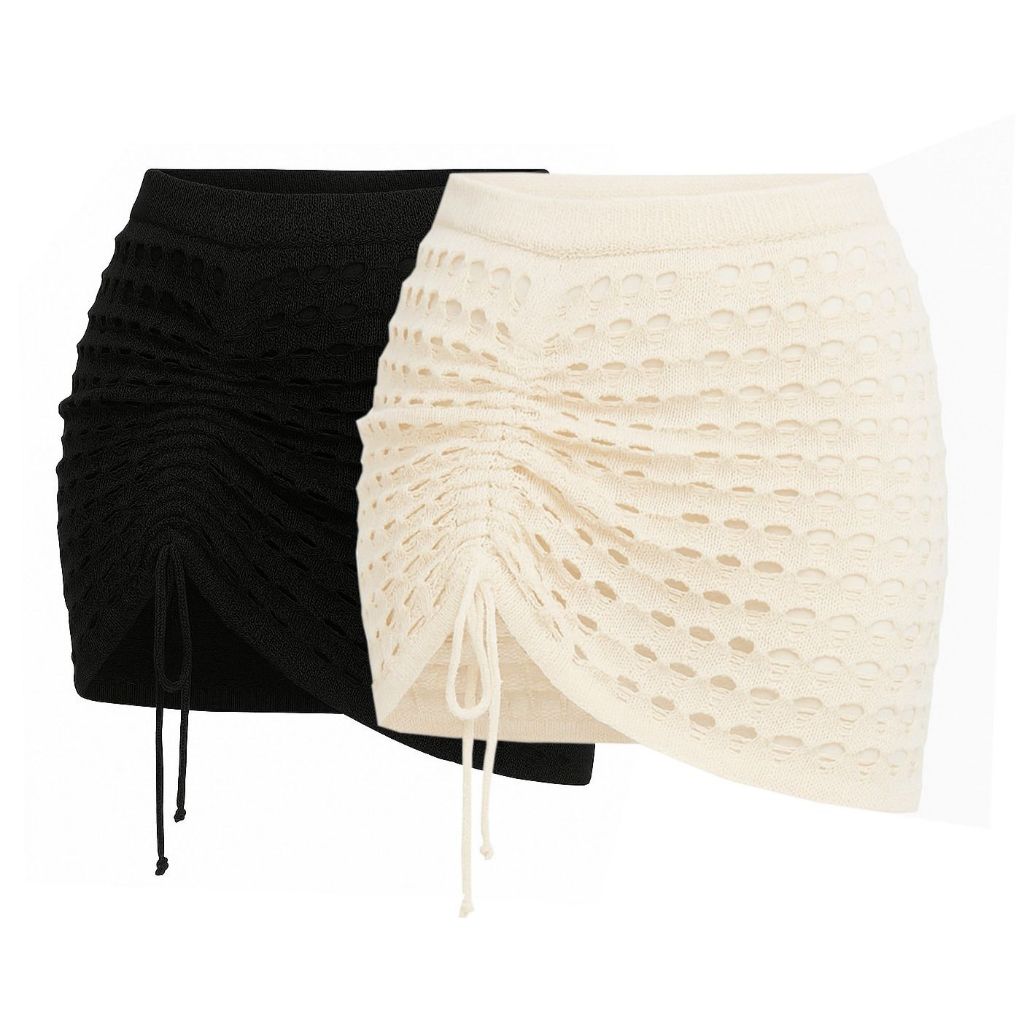 Kit c/ 2 Peças Sainha Mini Curta Saida de Praia Verão de Tricot com Puxe em Oferta na Shopee