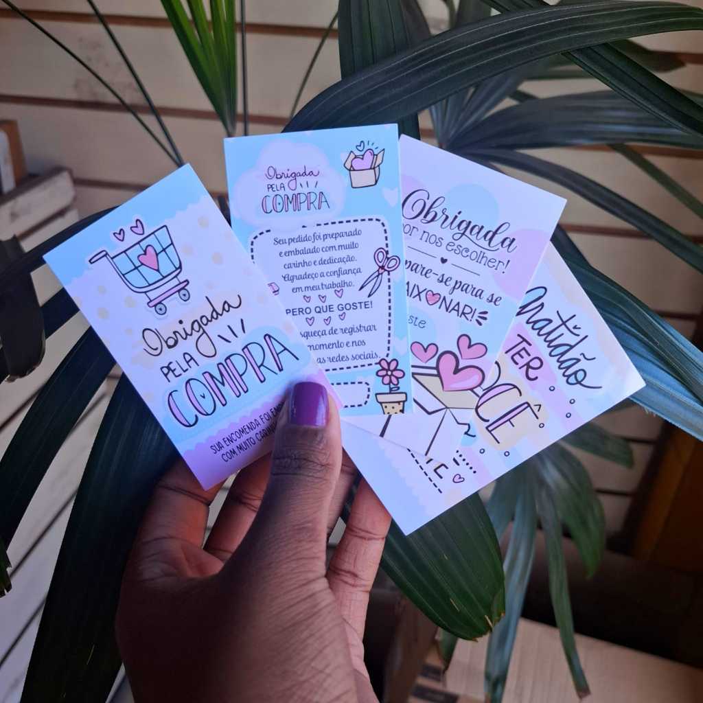 100 Cartões de Agradecimento 9x5cm – Qualidade Premium | Envio Rápido em Oferta na Shopee