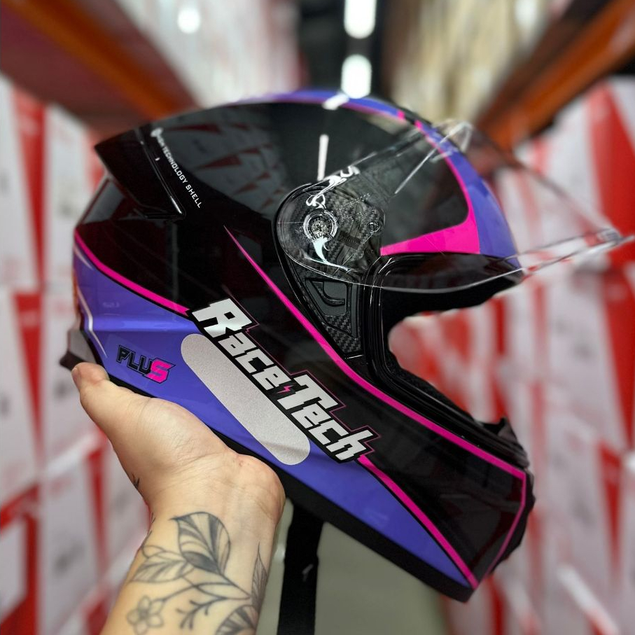 CAPACETE RACE TECH SUPER OFERTA EXCLUSIVO HIT PLUS PRETO/ROXO + VISEIRA CRISTAL + BRINDE TOP em Oferta na Shopee
