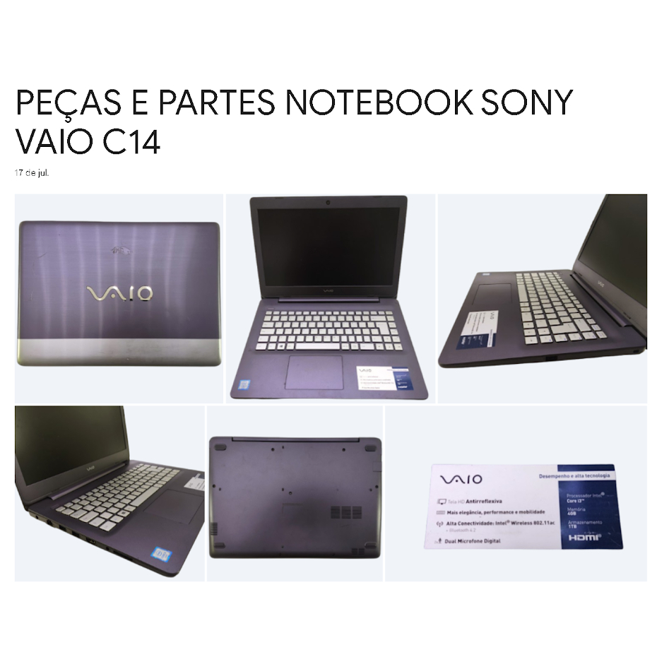 PEÇAS E PARTES NOTEBOOK SONY VAIO C14 - VENDIDAS SEPARADAMENTE