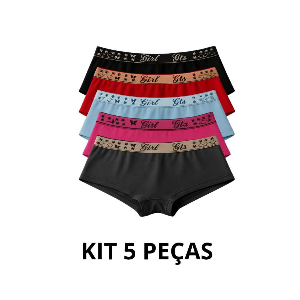 kit 5 Calcinhas Boxer Feminina Em Algodão Cueca Feminina