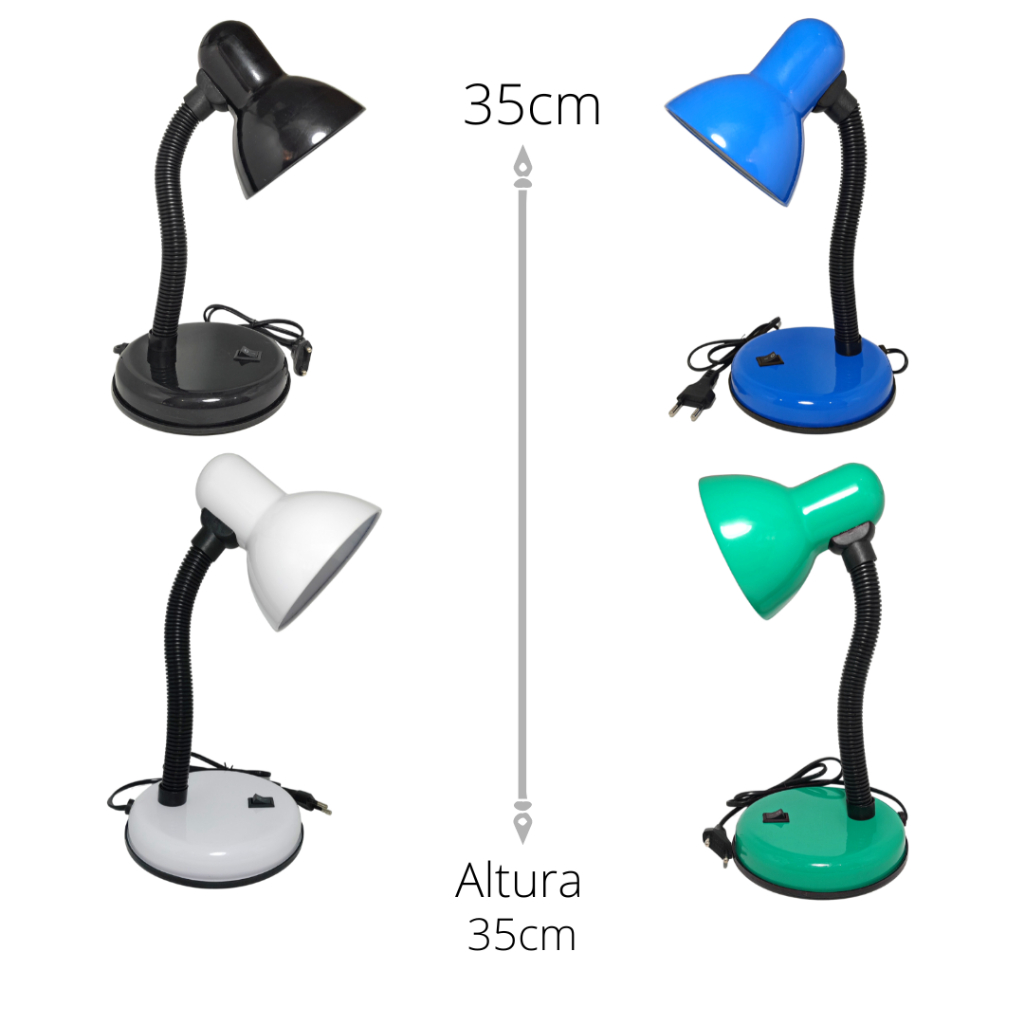 Luminária de Mesa e Escrivaninha e-27 com Base para Estudos e Escritórios Bivolt em Oferta na Shopee