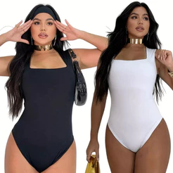Kit 2 Body Feminino Decote Quadrado Alças Grossas Casual Elegante
