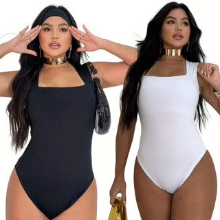 Kit 2 Body Feminino Decote Quadrado Alças Grossas Casual Elegante
