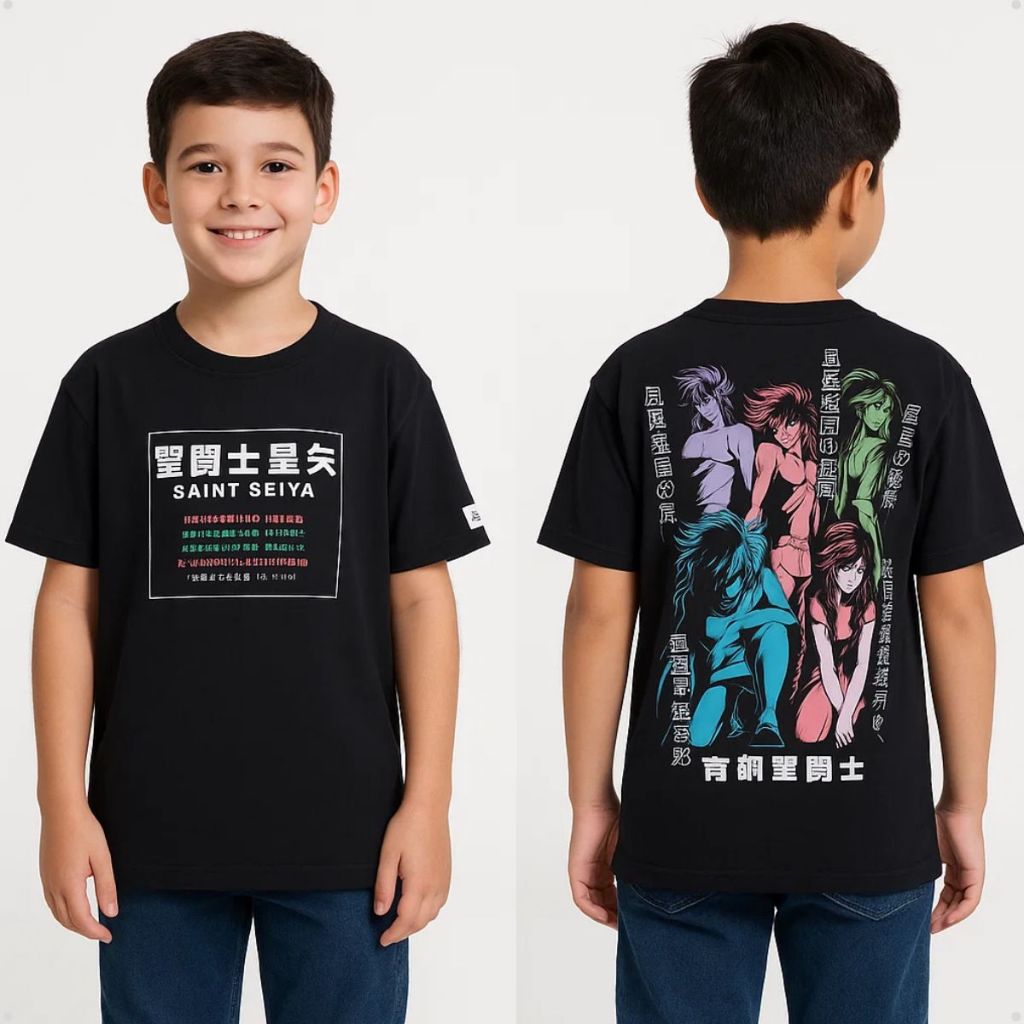 Camiseta Infantil Cavaleiros do Zodíaco Preta Oficial | Saint Seiya | Anime Geek | Mangá