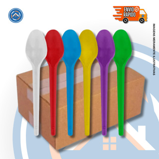 1000 Colheres de Sobremesa Descartáveis COLORIDAS 20x50un em Oferta na Shopee
