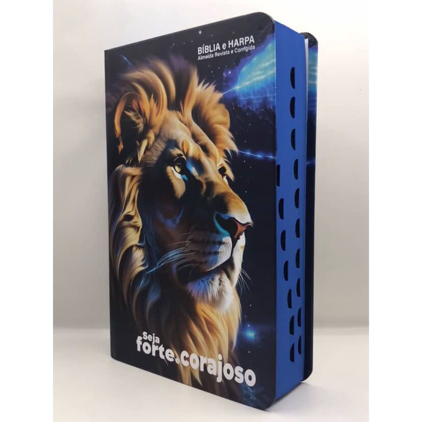 Bíblia Sagrada Tamanho Grande Capa Dura Com Harpa Palavras de Jesus em Vermelho Leão Seja Forte e Corajoso em Oferta na Shopee