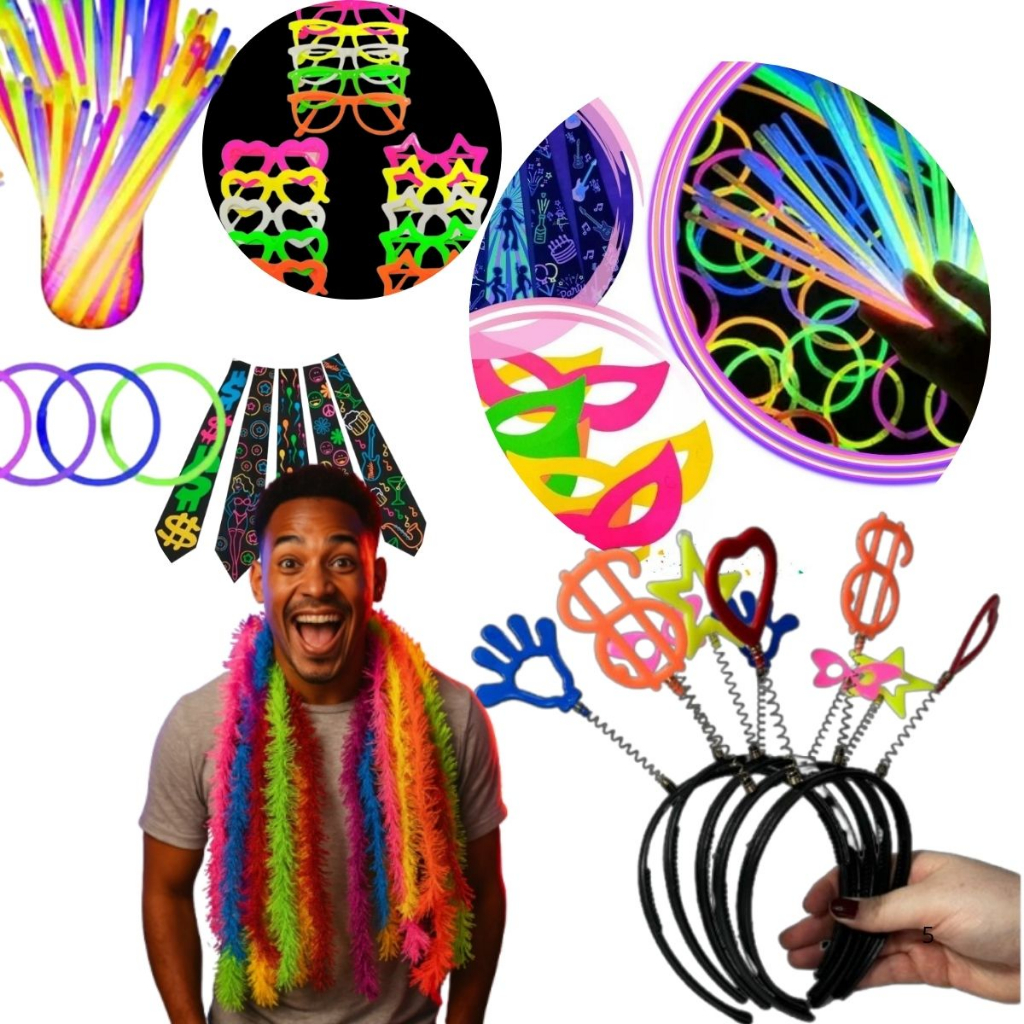 Kit Balada Neon 150 ItensPra Festa Balada Aniversário Casamento Formatura Infantil Adulto Fantasia Acessórios Coloridos