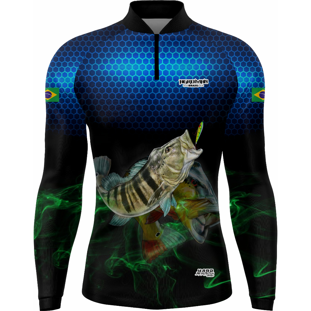 CAMISA CAMISETA BLUSA DE PESCA COM PROTEÇAO UV50+ TUCUNARÉ AZUL