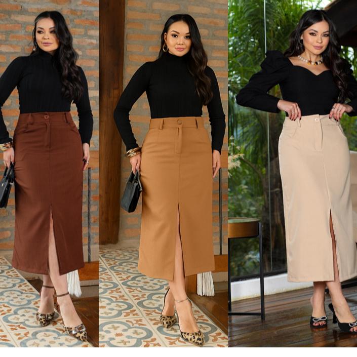 Saia Alfaiataria -Tendencia Moda Evangélica  Fenda frontal -saia social elegante alfaiataria premium em Oferta na Shopee