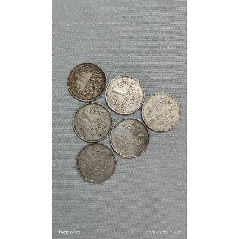 LOTE DE MOEDAS ALEMANHA 1 MARK COM REPETIÇÕES 6 PEÇAS.
