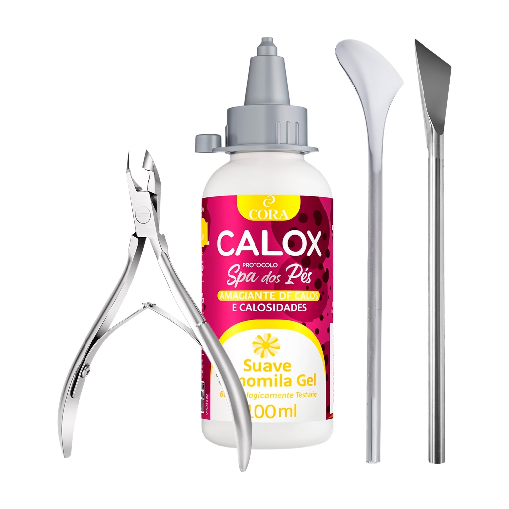 Kit Cuidados com os Pés Calox Amaciante Alicate Corte Espátula Inox Palito Profissional Podologia
