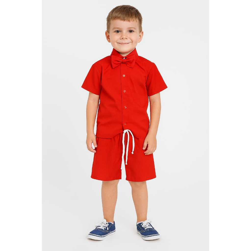 Roupa Infantil Meninos Natal Bermuda, Camisa e Gravatinha