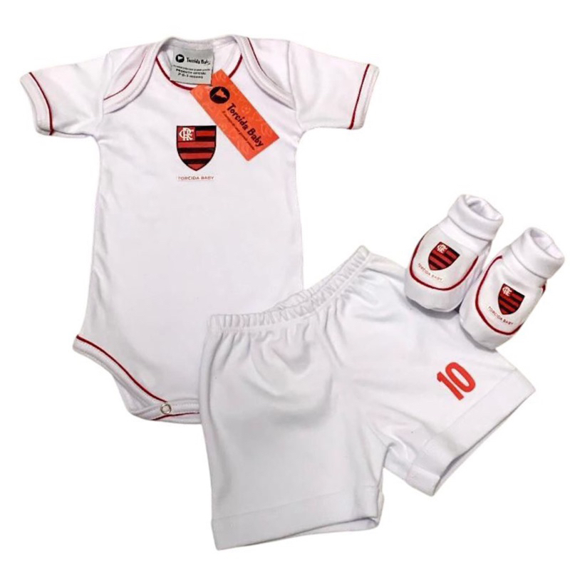 kit 3 peças oficial Torcida baby-body bebê times, short e pantufa-roupas bebê torcedor