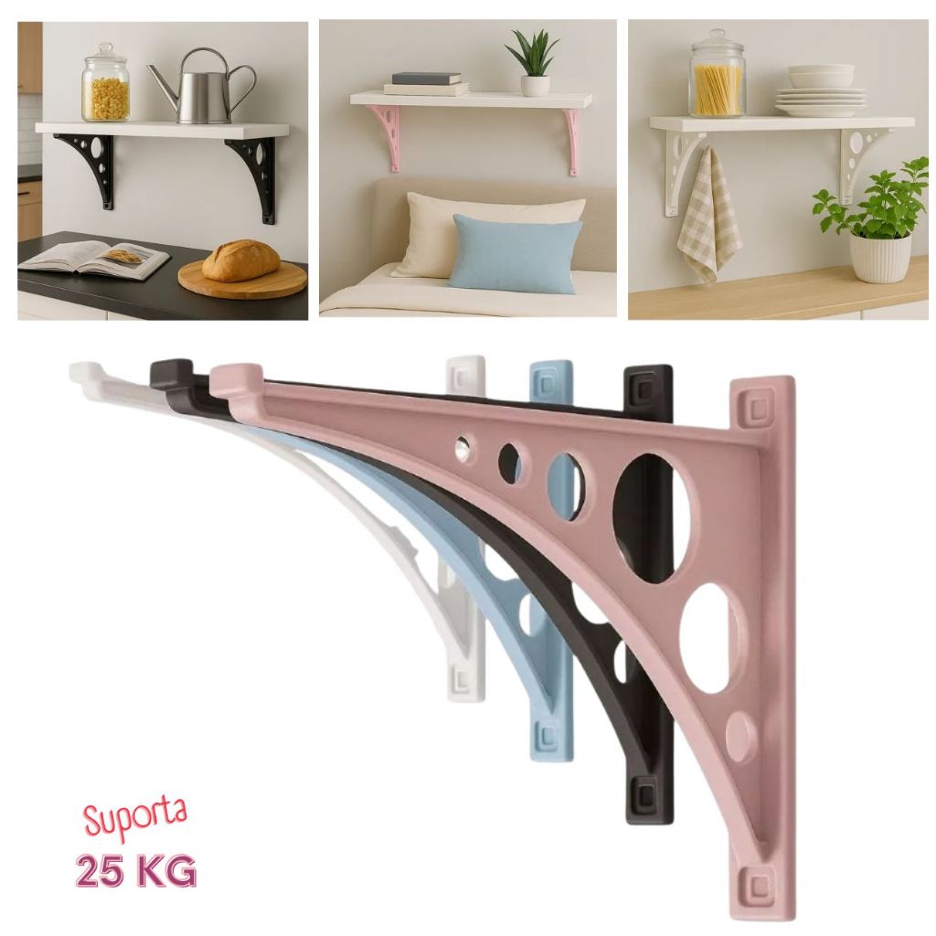Kit 06 Mão Francesa Suporte Cantoneira Para Prateleira 25KG Medidas 15 Centimetros 4 Cores