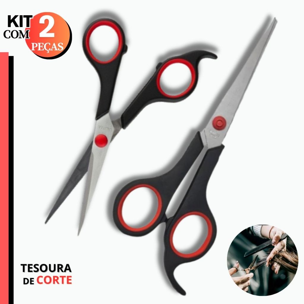 Tesoura Corte de Cabelo Barbearia 2 Und Profissional Salão de Beleza 7 Polegadas Fio Reto