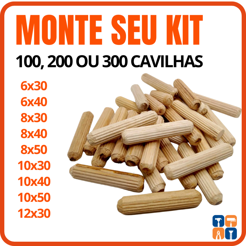 Cavilha Madeira para Móveis 6x 30 6x40 8x30 8x40 8x50 10x30 10x40 10x50 Kit Cavilhas Marcenaria