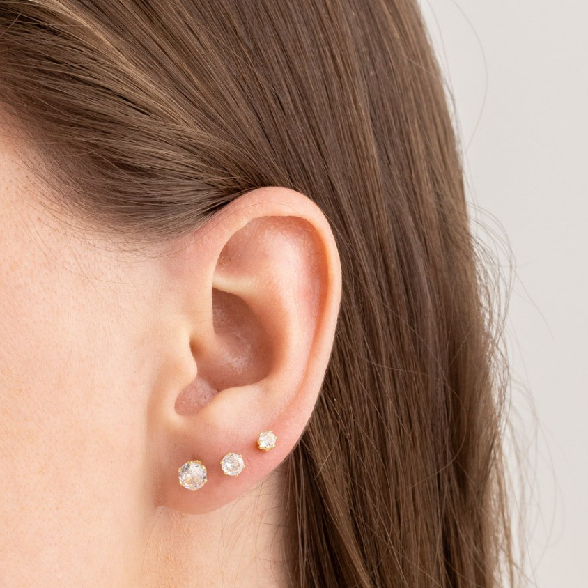 Kit Trio de Brincos Ponto de Luz Dourado Feminino Minimalista Moderno Garantia Folheado a Ouro 18k