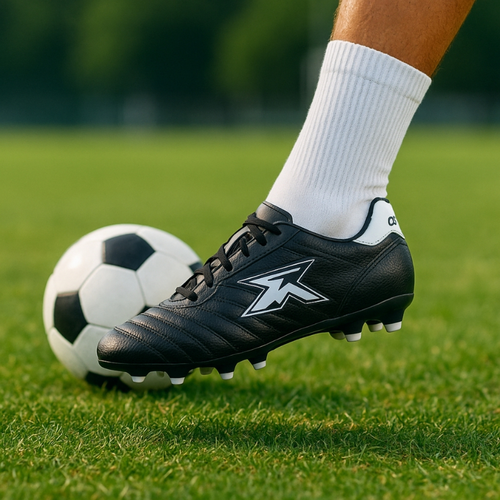 Chuteira Futebol Campo OXN Victory Profissional em Couro Legítimo Real Resistente com Trava Adulto