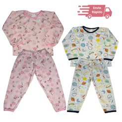 Pijama Infantil Menino Menina Longo Conjunto Blusa e Calça Tamanho 6 Meses á 10 Anos