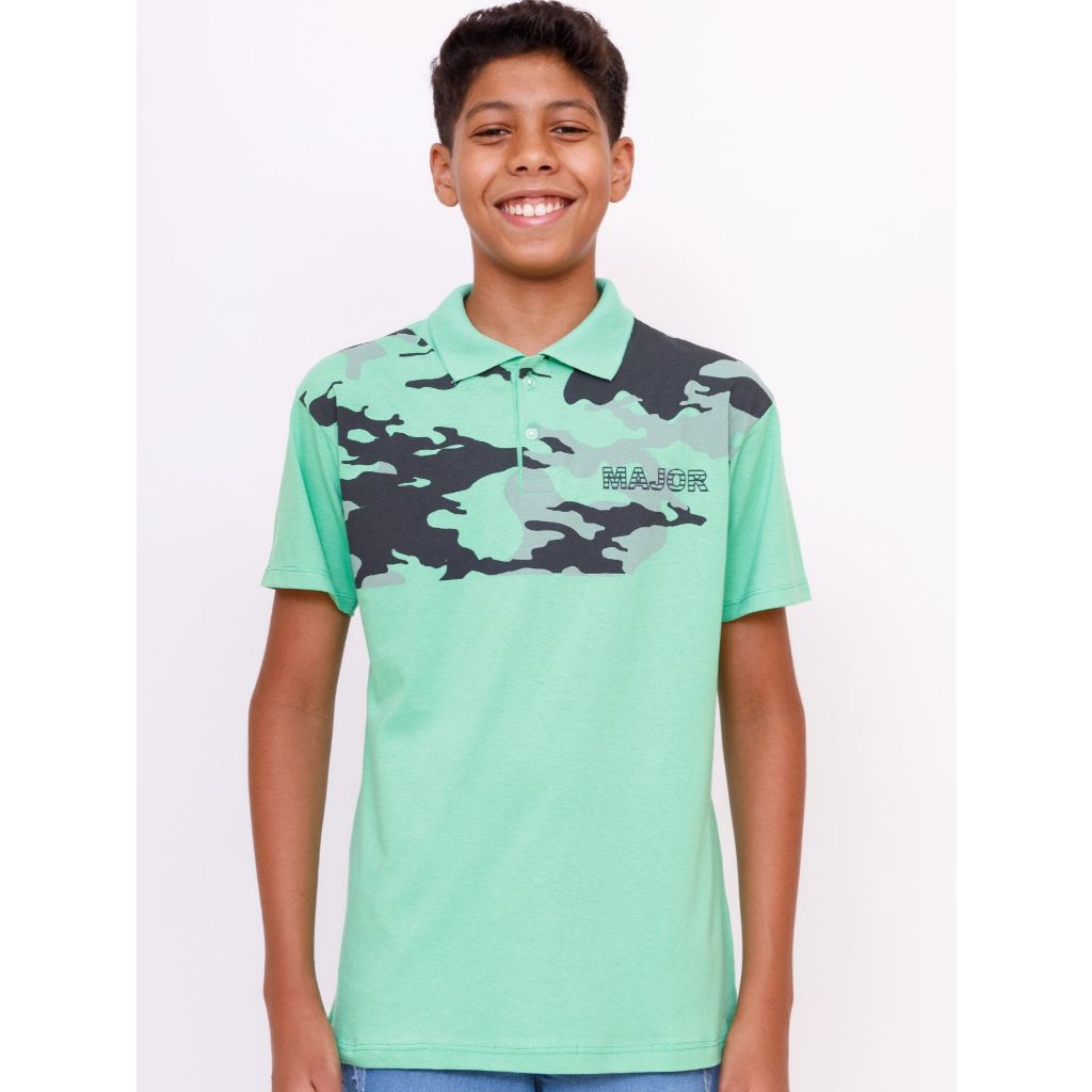 Camiseta infantil e juvenil masculina gola polo Estampada.