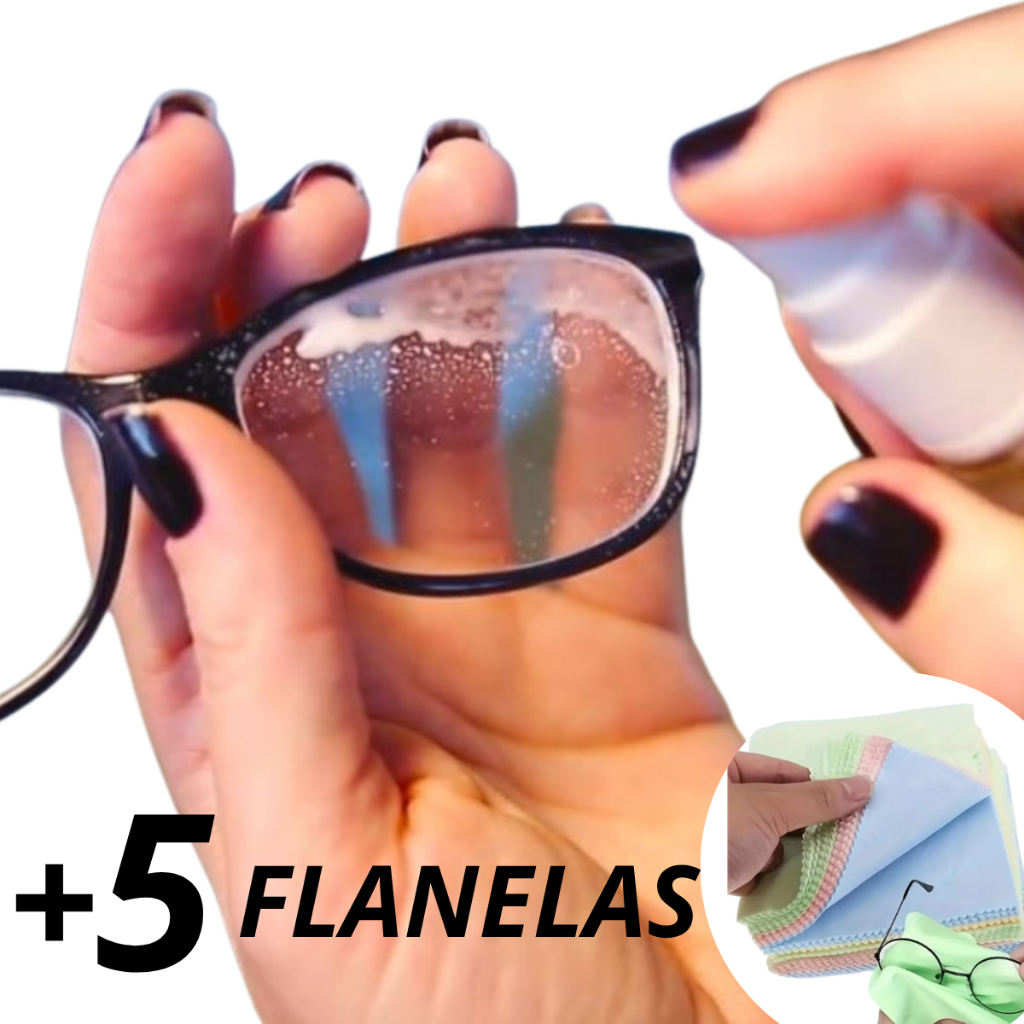 Kit Com 5 Limpa Lentes de Óculos + 5 Flanelas Microfibra óculos de Sol Oculos de Grau Tela de Celular Multiuso