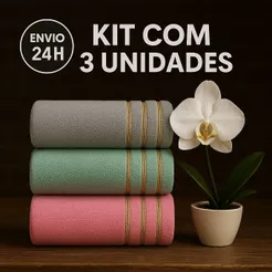 Kit 3 Toalhas Banho Simples 100% Algodão Ótima Absorção