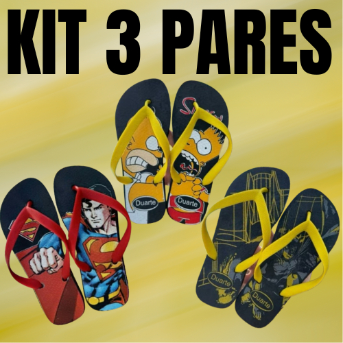 Kit 3 Pares de Chinelo Juvenil Masculino Promocao Mais Vendidos