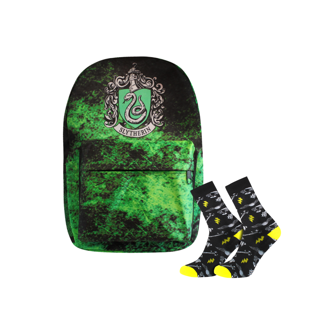 Mochila Harry Potter Slytherin Sonserina V004 Meia Cano Médio ME04 Poliamida Elastano