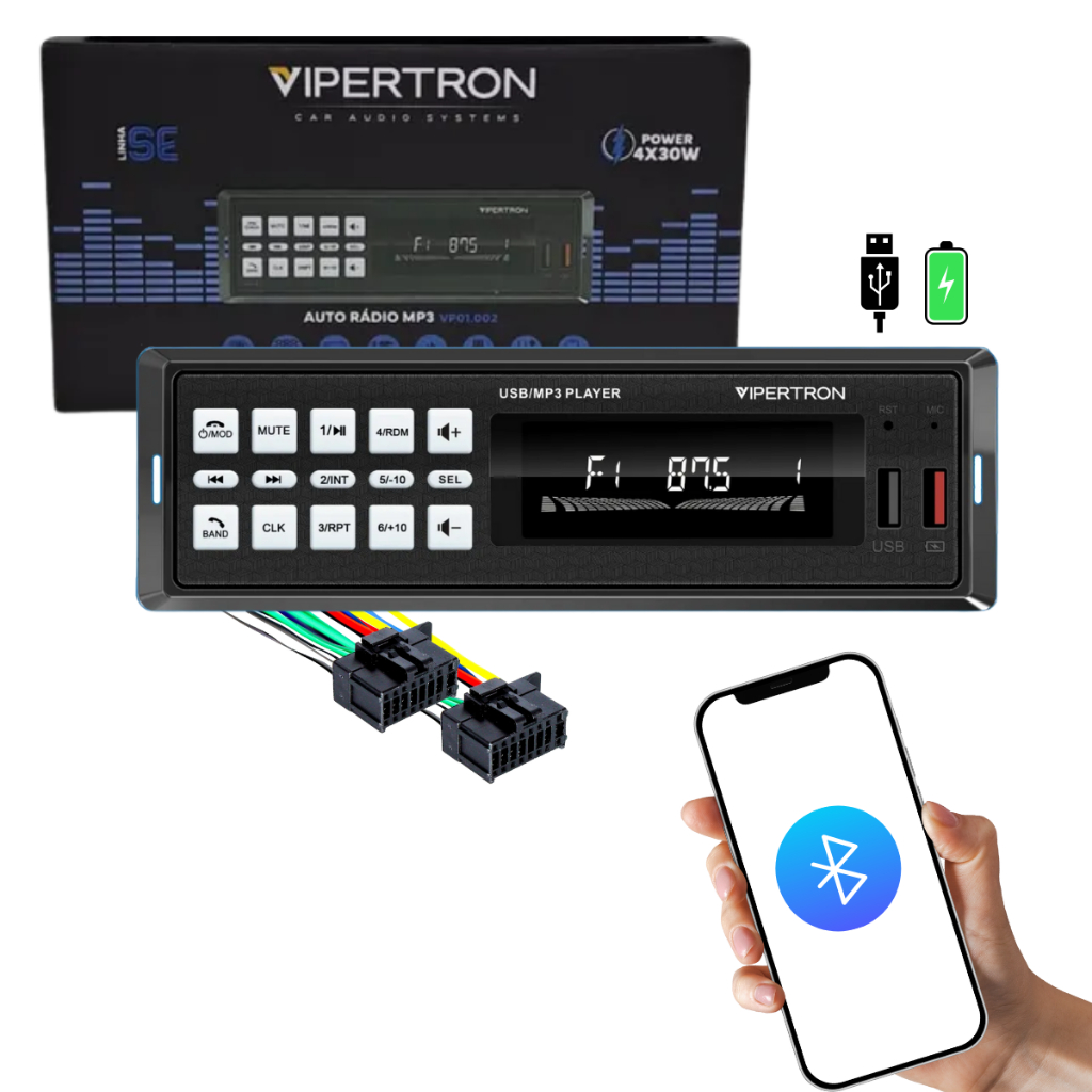 Rádio FM/MP3 Bluetooth 4 RCA 30X4 USB 2.0 Carregador LCD Controle via App em Oferta na Shopee