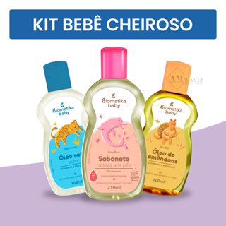 Kit Sabonete Líquido Baby + Óleo Emoliente + de Amêndoas Biomatika Infantil - Hidratante Cabelos e Corpo Bebê em Oferta na Shopee