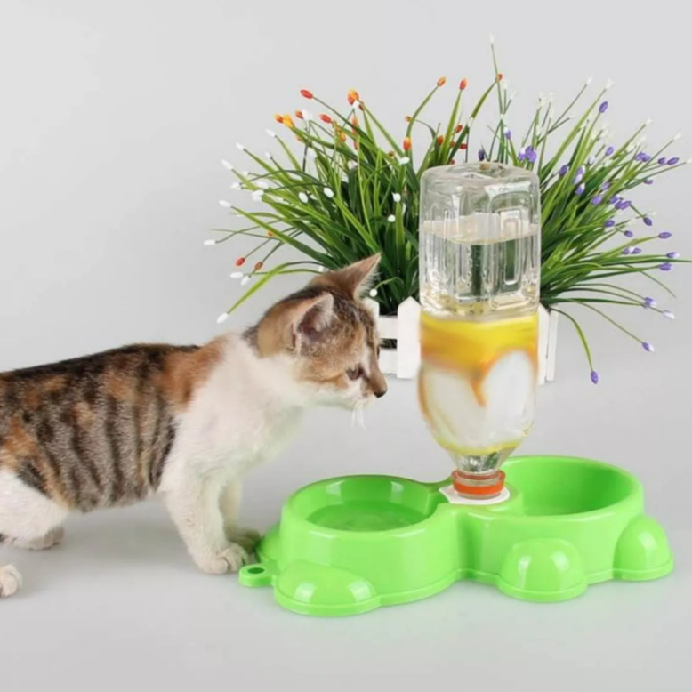 Bebedouro e Comedouro Tigela Automática Pet Gato e Cachorro com Suporte Garrafa - Cores Sortidas