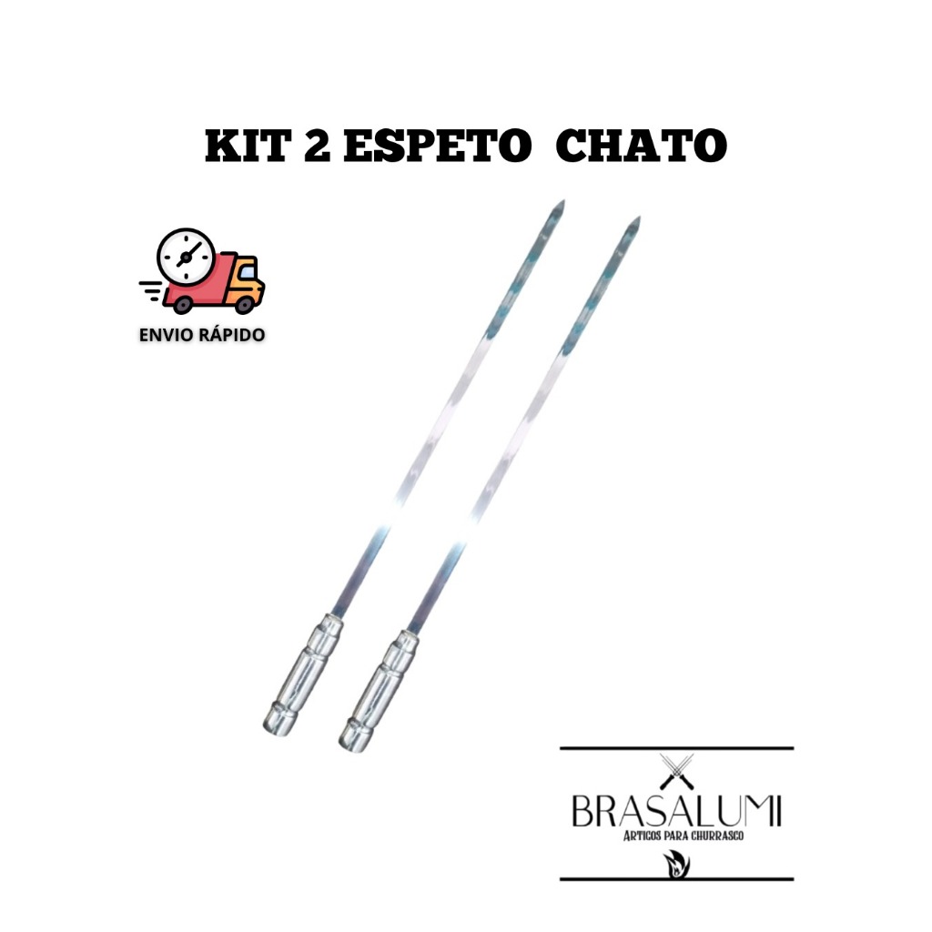 kit 2 Espetos de Alumínio 50 cm (Espeto Chato) churrasco