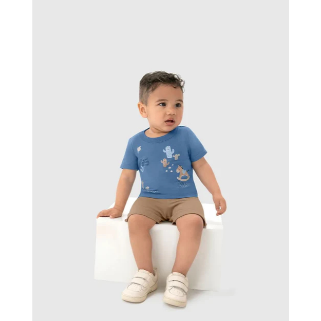 Conjunto Infantil Masculino Malwee Kids – Camiseta Estampada + Bermuda – 100% Algodão