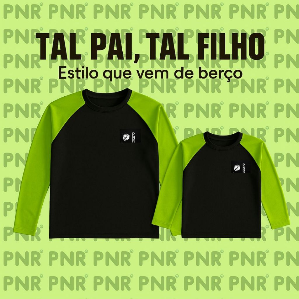 Kit TAL PAI TAL FILHO BLUSA INFANTIL UNISSEX + Blusa MASCULINA UV50 PRETA MANGA COLORIDA SILK001