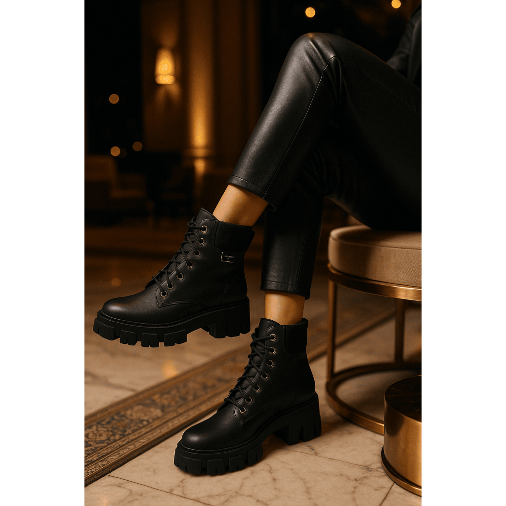 Botas Coturnos Bloqueiras Couro Sintetico Sola Tratorada Coleção Outono Inverno Casual Luxo Moderno