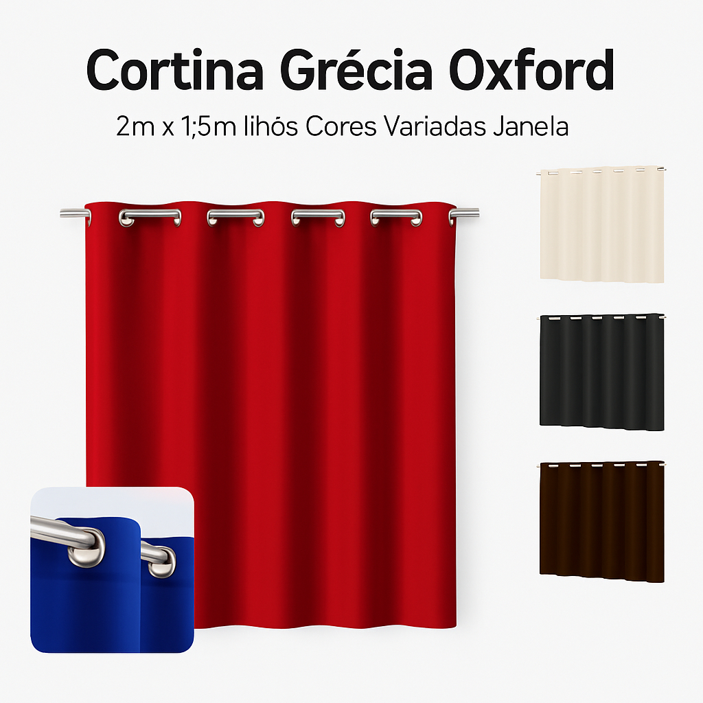 Cortina Grecia Oxford 2m x 1m50 Ilhos Cores Variadas Janela Sala Quarto